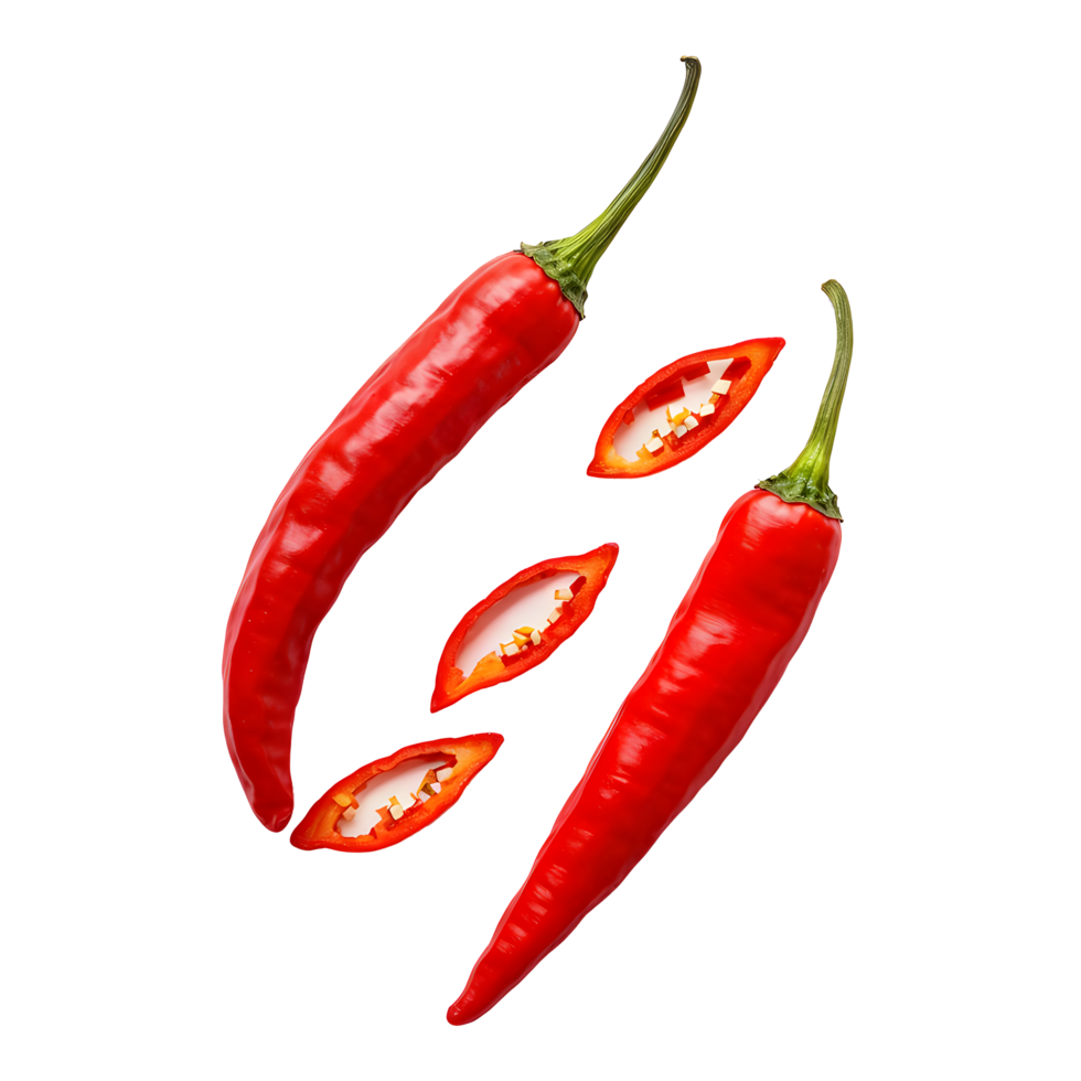 two red chilli pepper with three pieces of chilli png