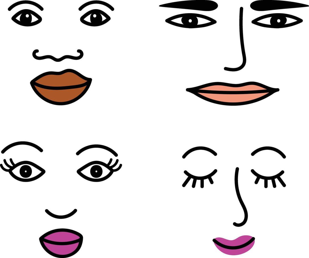 Cartoon Face Line Hand Drawing Doodle Style Illustrations vector