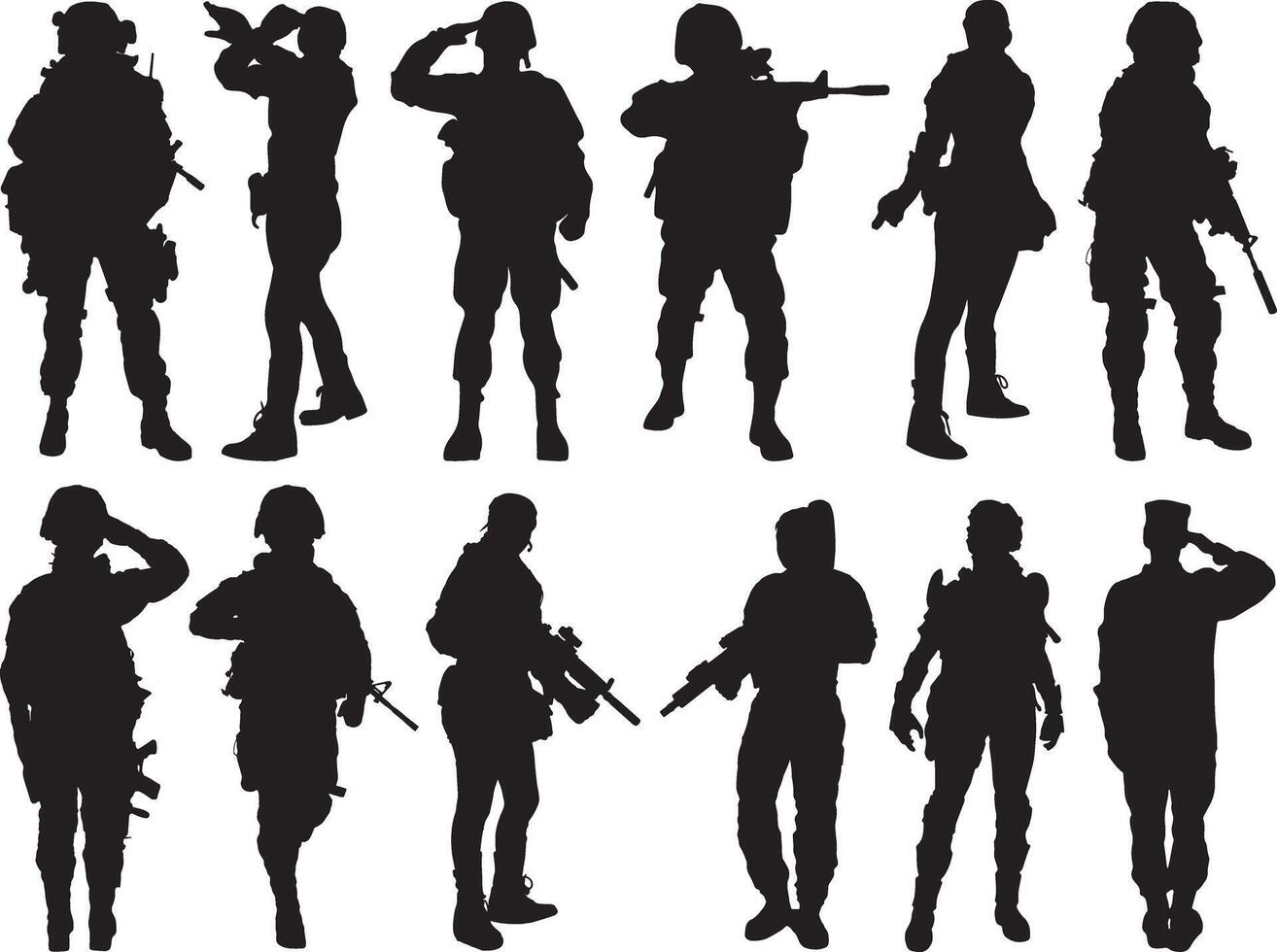 Female soldiers silhouette on white background vector