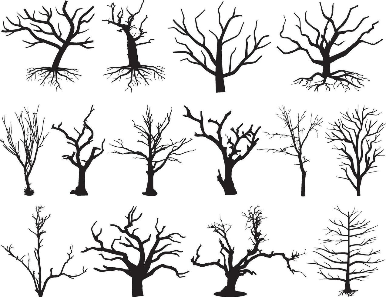 Dead trees silhouette on white background vector