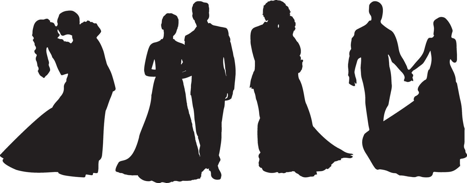 Bride and groom silhouette on white background vector