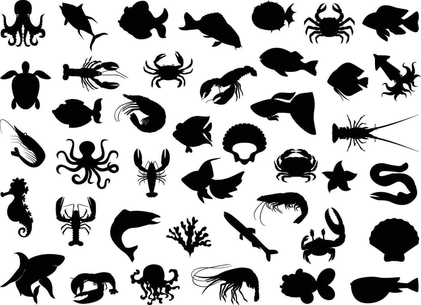 Seafood silhouette on white background vector