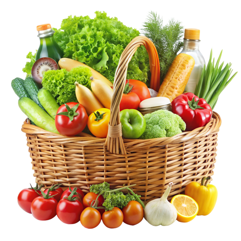 Basket Brimming With Groceries and Veggies png