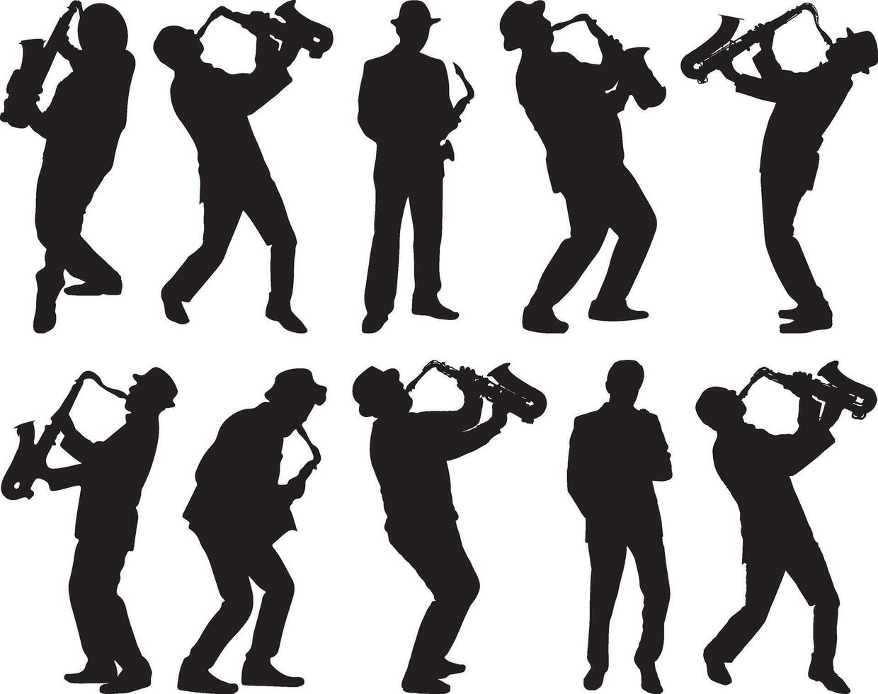 Saxophone players silhouette on white background vector