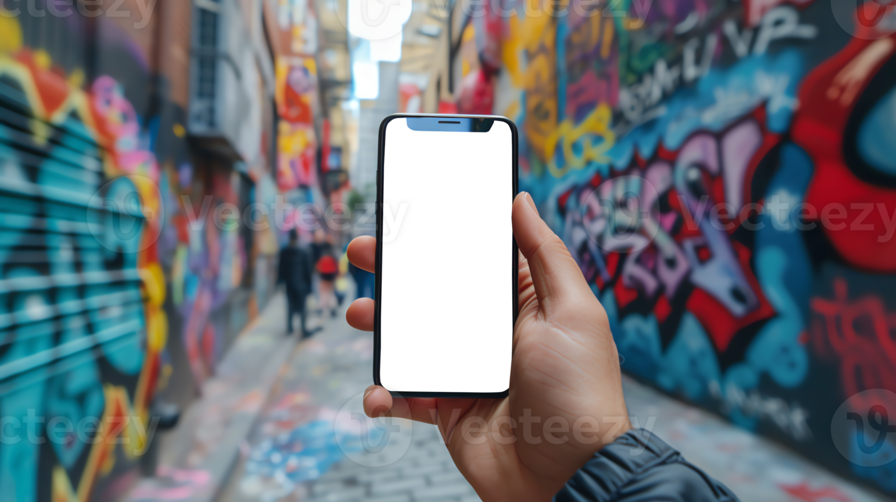 mockup smartphone graffiti background png