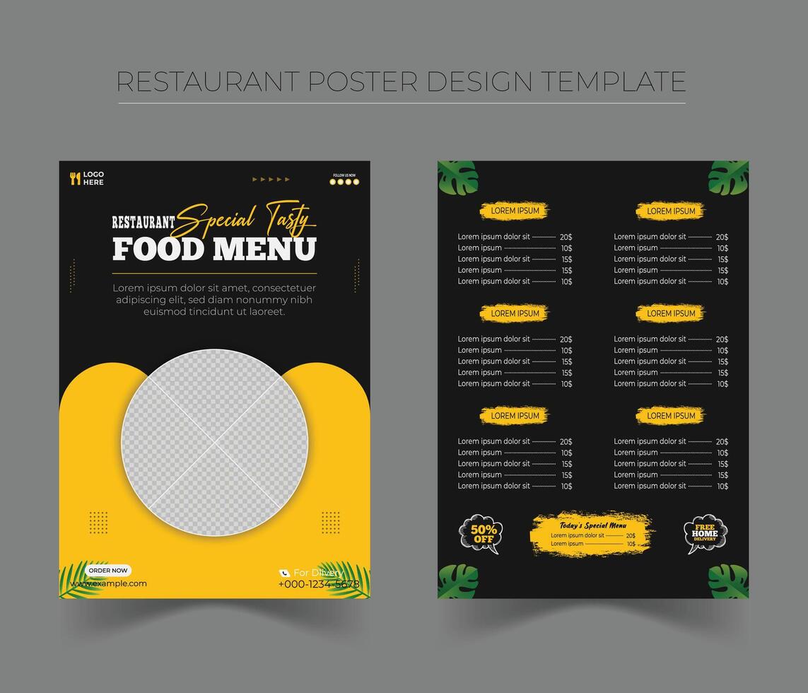 restaurant food menu poster or flyer design template vector