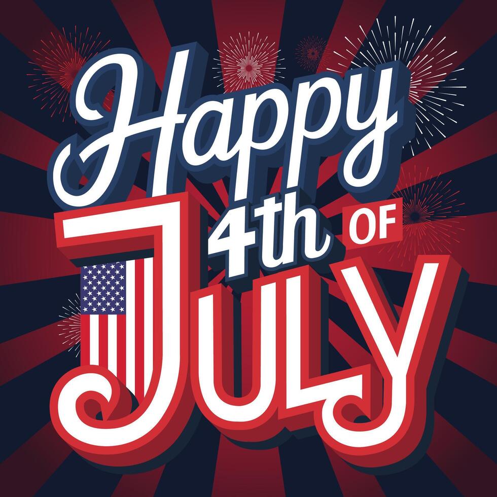 4th of July American Independence Day typography banner or greeting vector