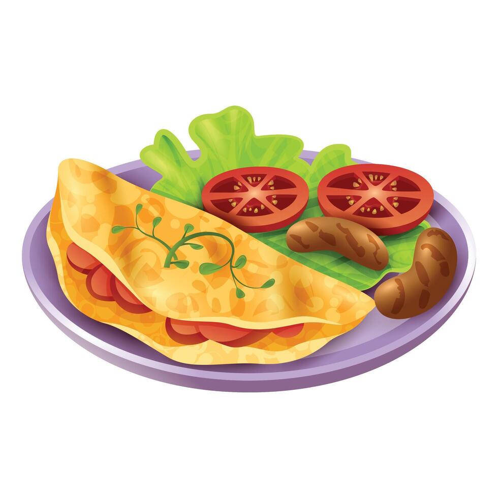 Egg Breakfast, cup, tea, bread, salad, jam, vector