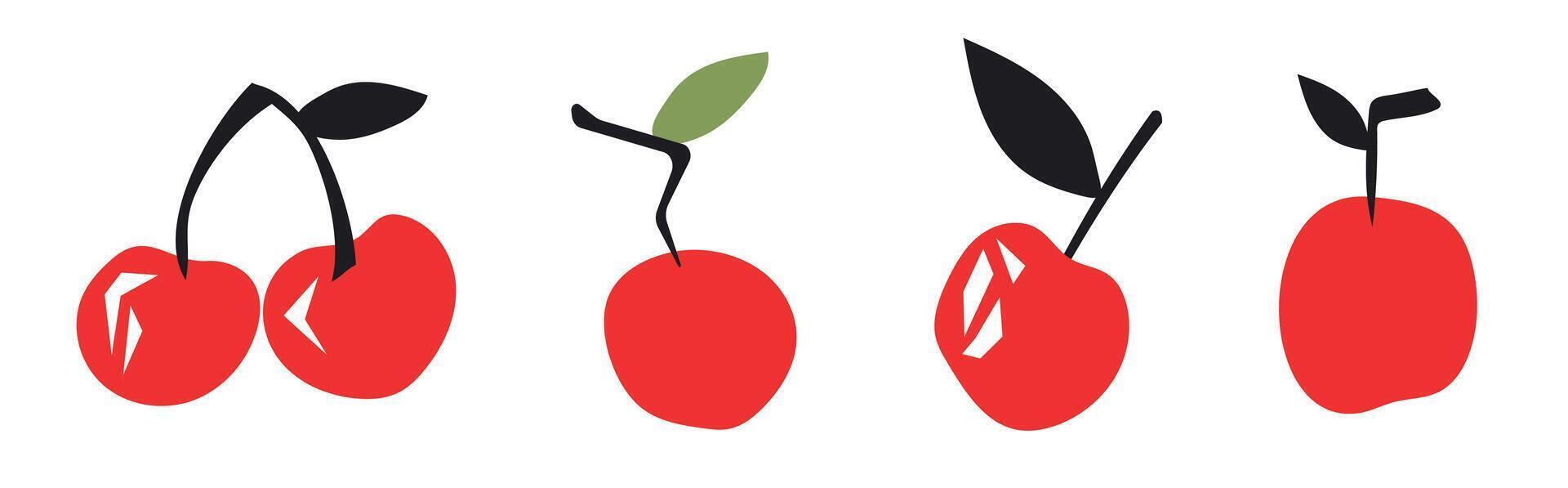 Set of abstract cherry. Simple cherry.Contemporary trendy illustration. Fruit collection design for interior, poster, cover, banner. All elements are isolated. vector