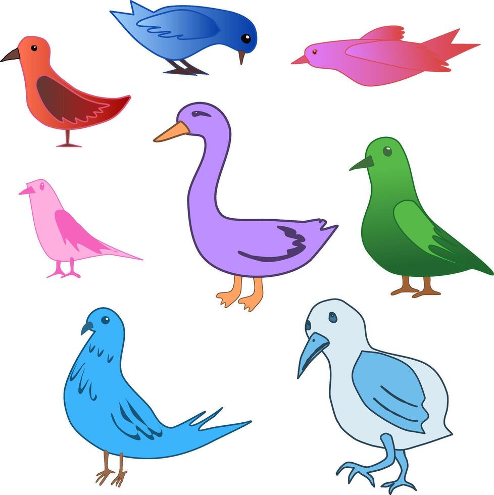 A set of birds of different colors. cartoon illustration childrens style. images isolated on transparent background. vector