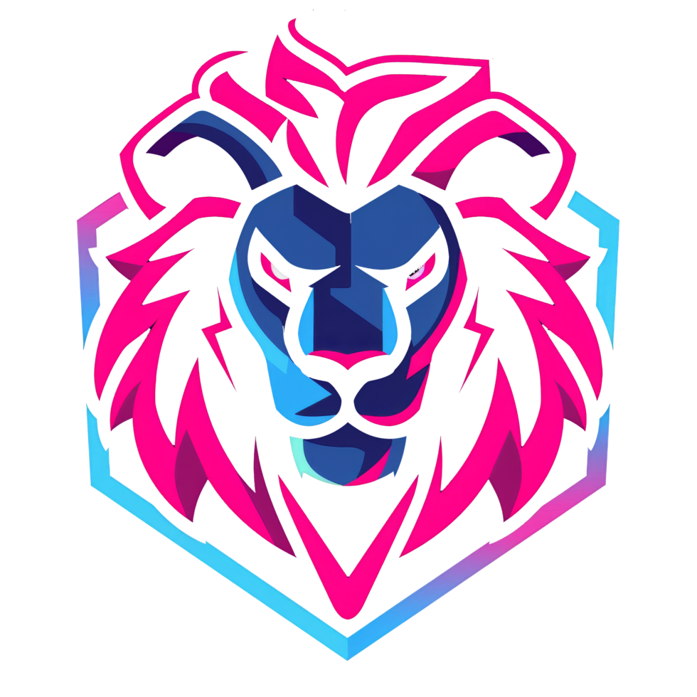 Stylized neon lion with a fierce gaze png