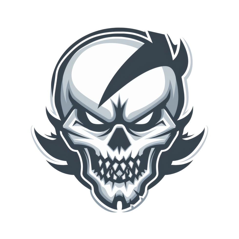 Stylized skull logo with a fierce expression and a bold lightning mark png