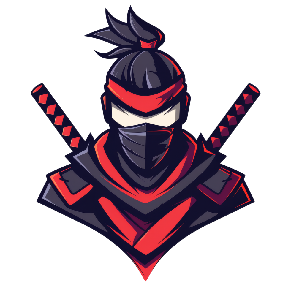 Stylized ninja mascot with crossed katanas png