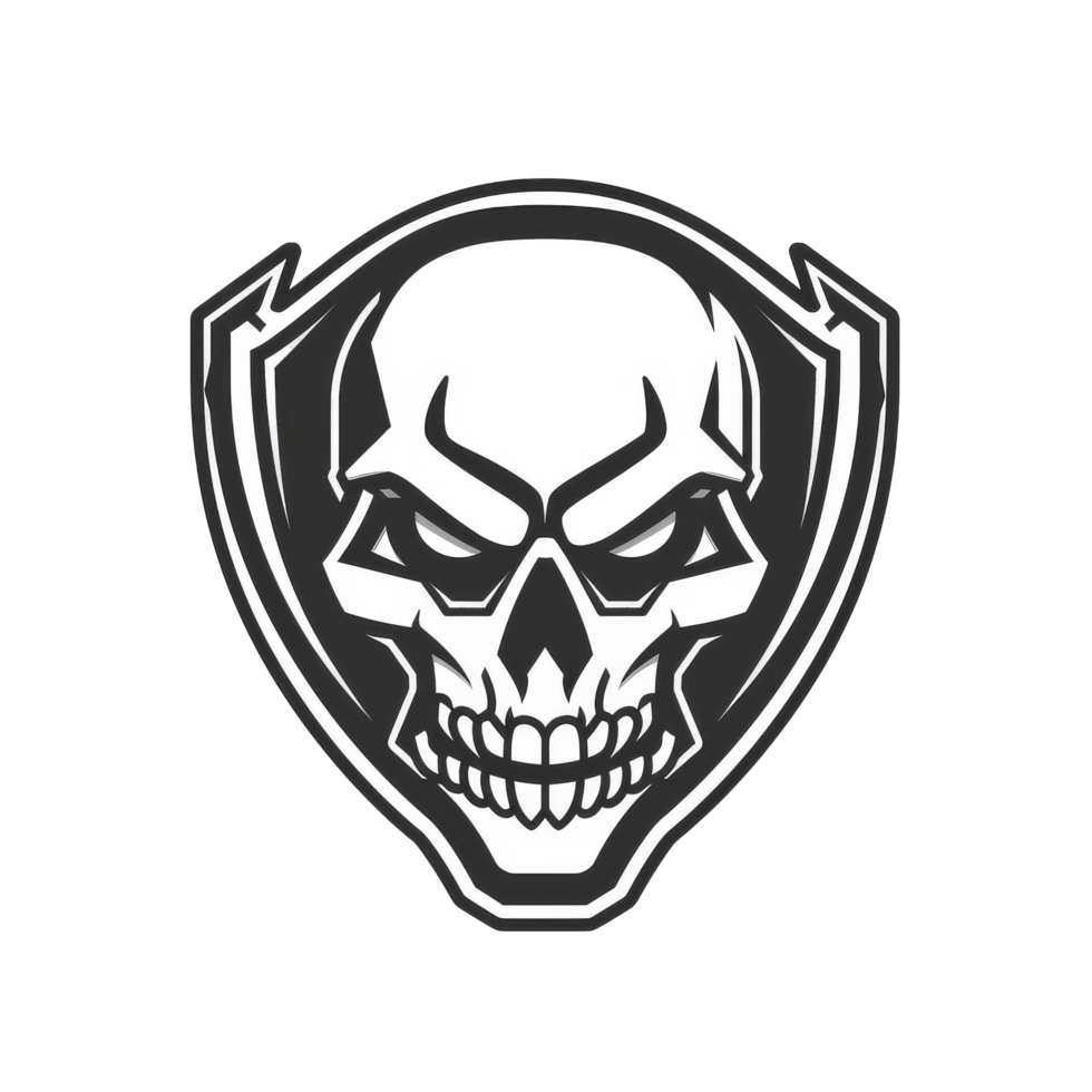 Stylized skull emblem with shield contour png