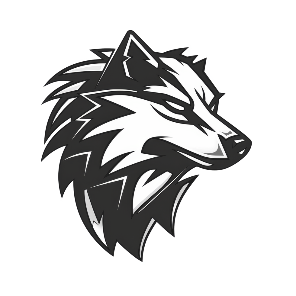 Stylized wolf head illustration with bold contrasts png