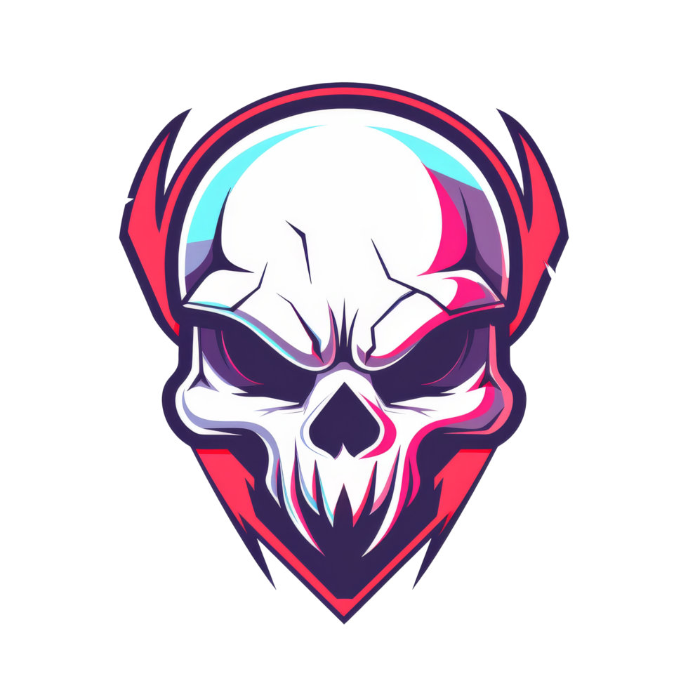 Stylized skull with fiery red accents and a cool color twist png