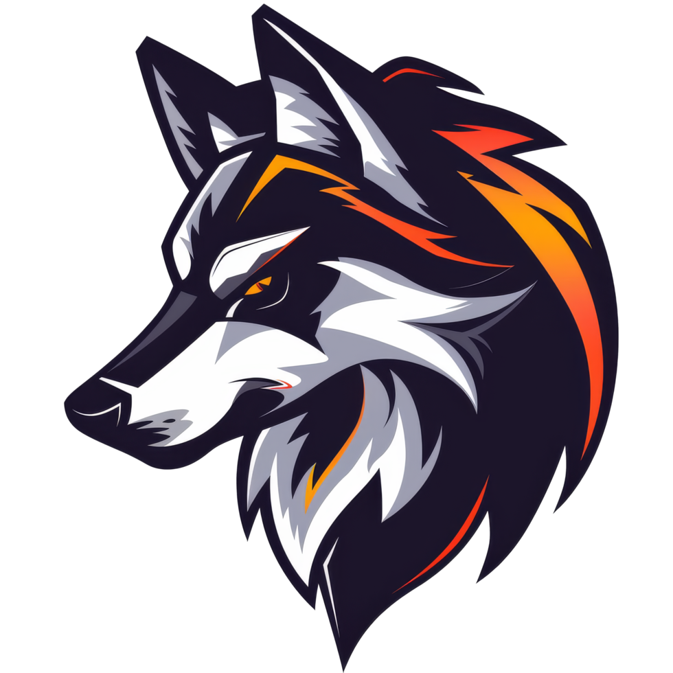 Stylized wolf head with fiery mane png