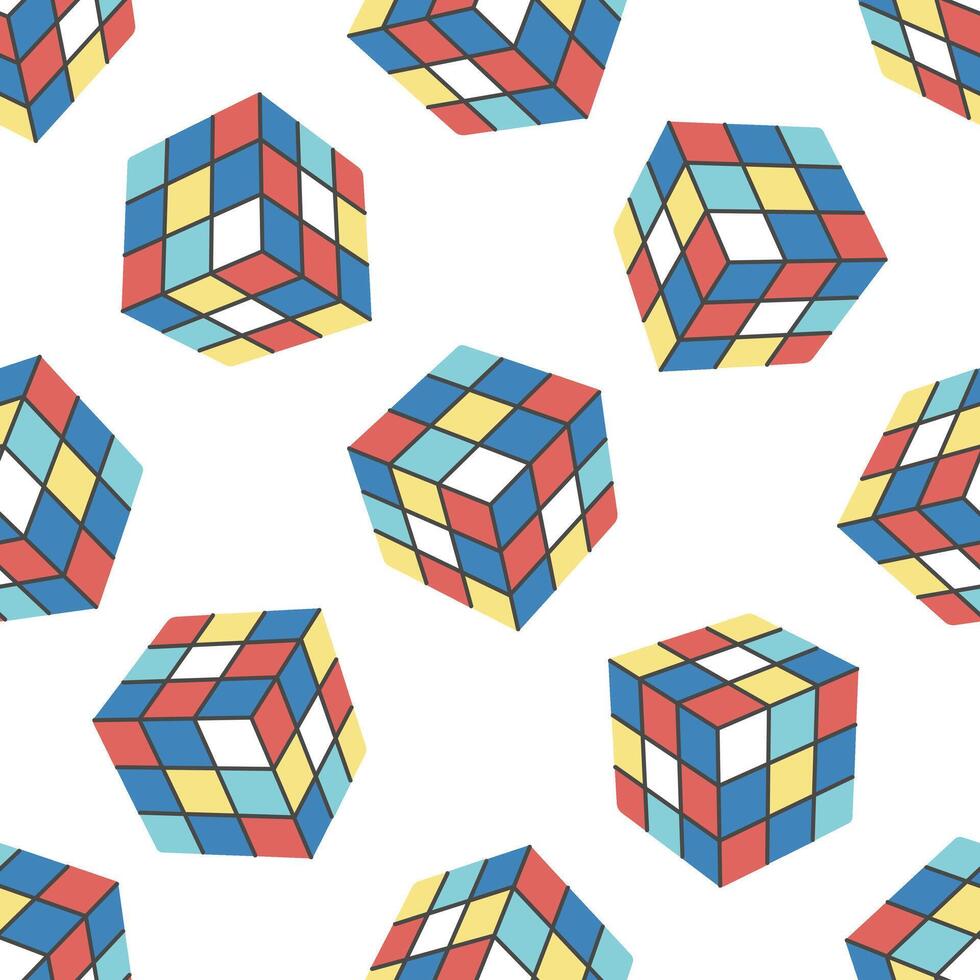 Classic y2k, 90s and 2000s aesthetic. Flat style a puzzle in the form of a cube, vintage seamless pattern. Hand-drawn illustration. vector