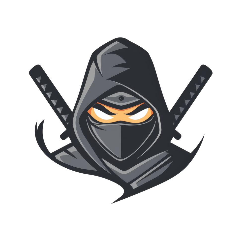 Stealthy ninja with crossed katanas png