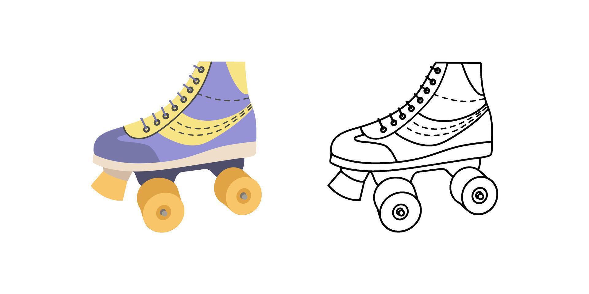 Classic y2k, 90s and 2000s aesthetic. Flat outline style retro quad roller skates, vintage element. Hand-drawn illustration. Patch, sticker, badge, emblem. vector