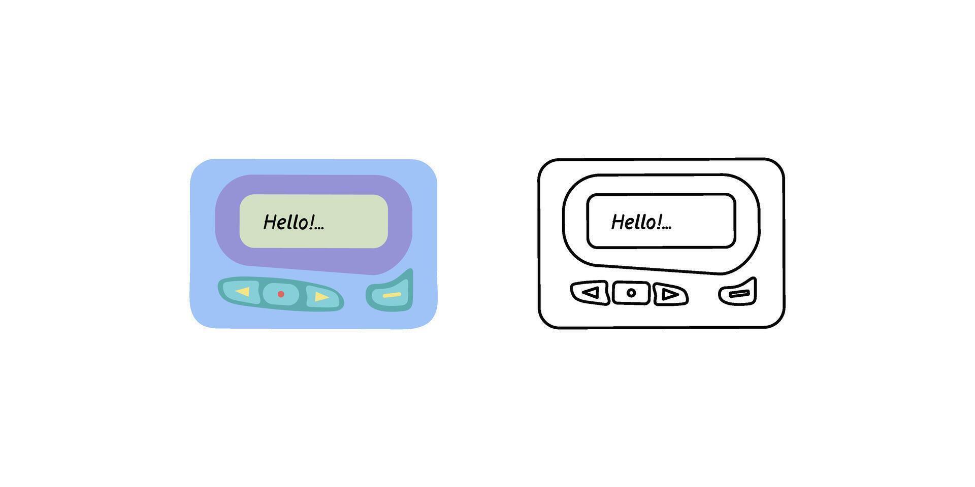 Classic y2k, 90s and 2000s aesthetic. Flat and outline style pager, beeper, vintage element. Hand-drawn illustration. Patch, sticker, badge, emblem. vector
