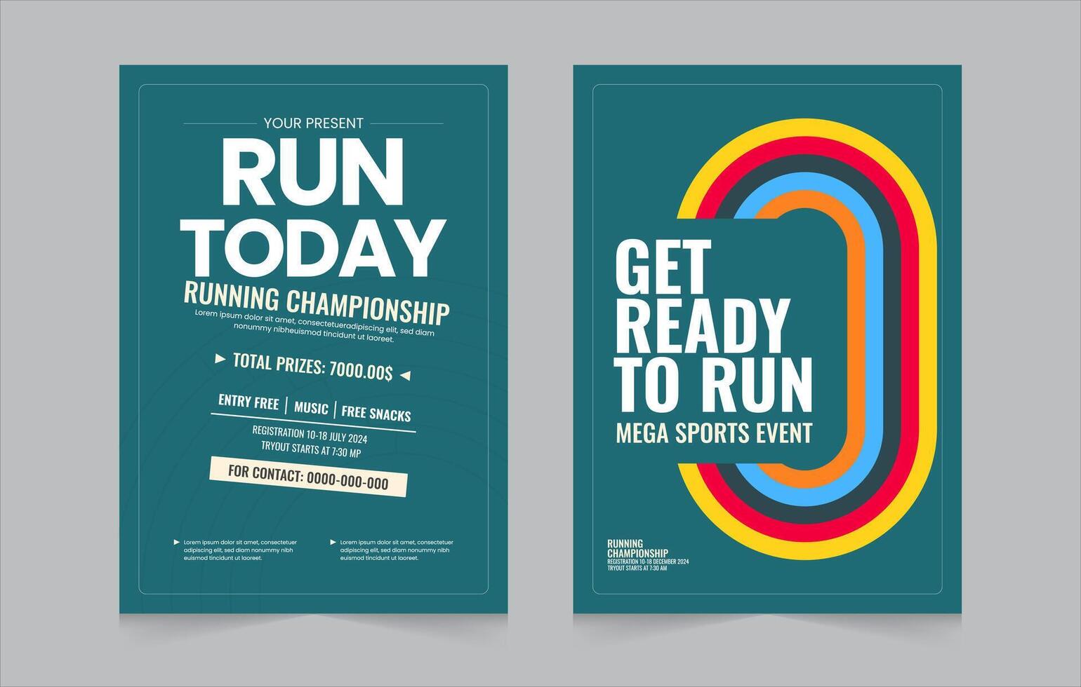 Running event double poster template. Poster design with abstract running track on stadium with lane. Running event social media post. vector