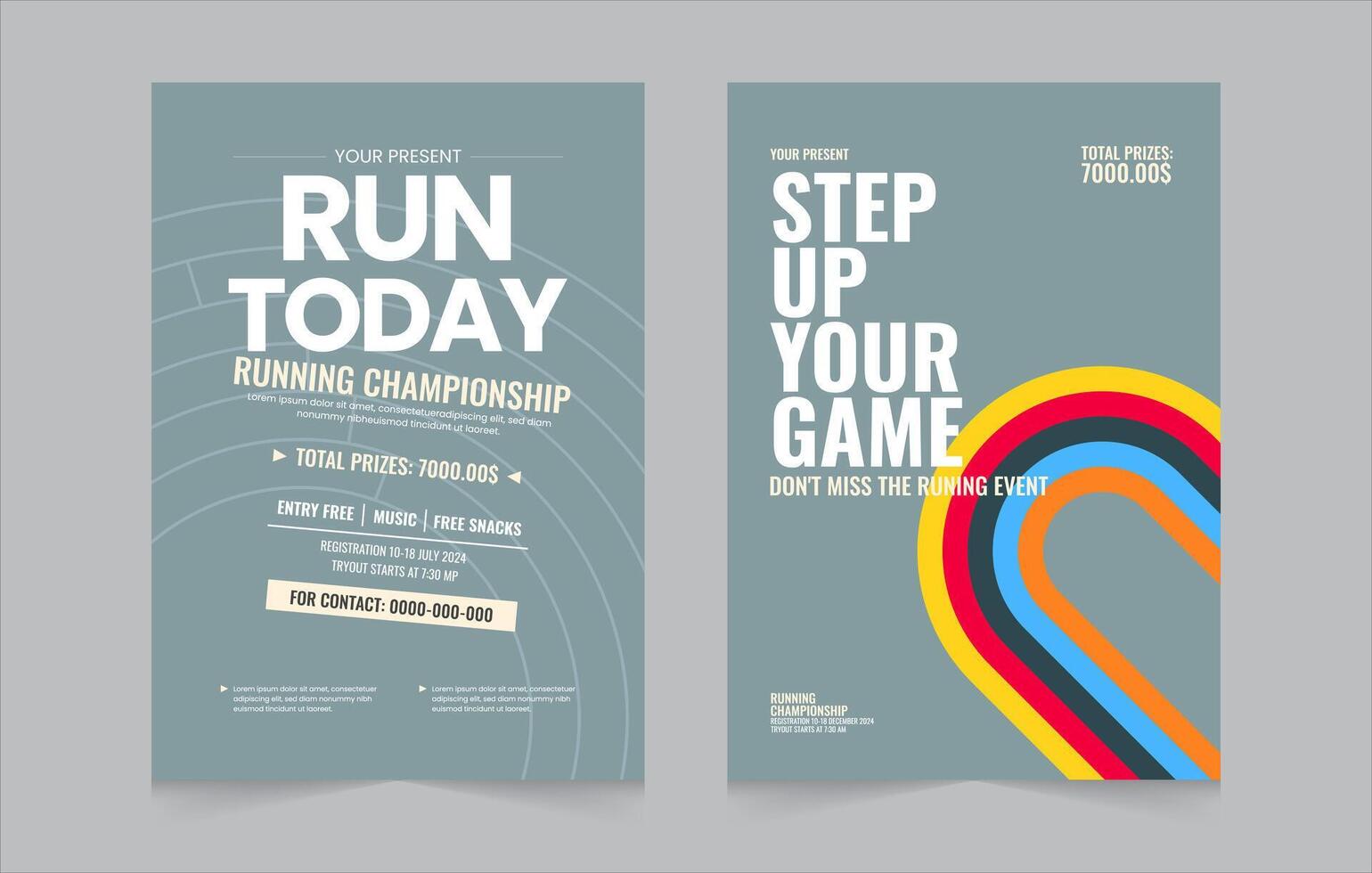 Running event double poster template. Poster design with abstract running track on stadium with lane. Running event social media post. vector