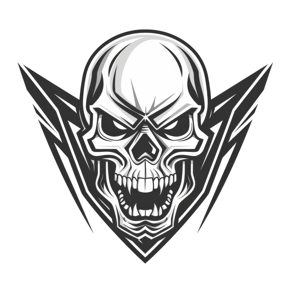 Gritty skull with stylized wings dark and edgy emblem png