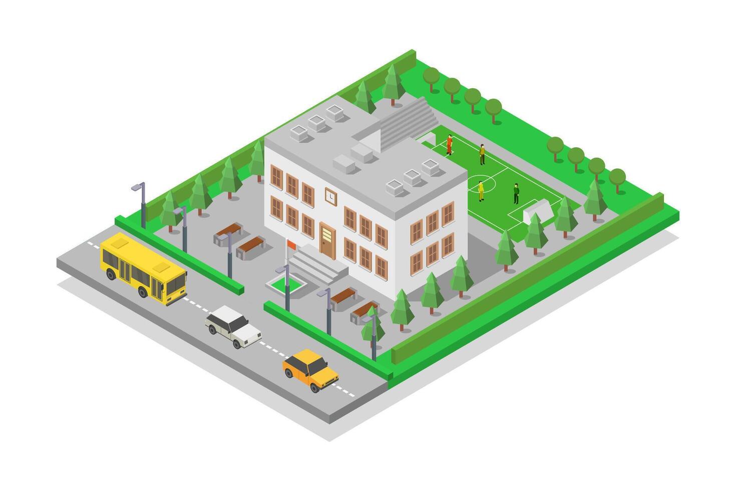 Isometric school building on white background vector
