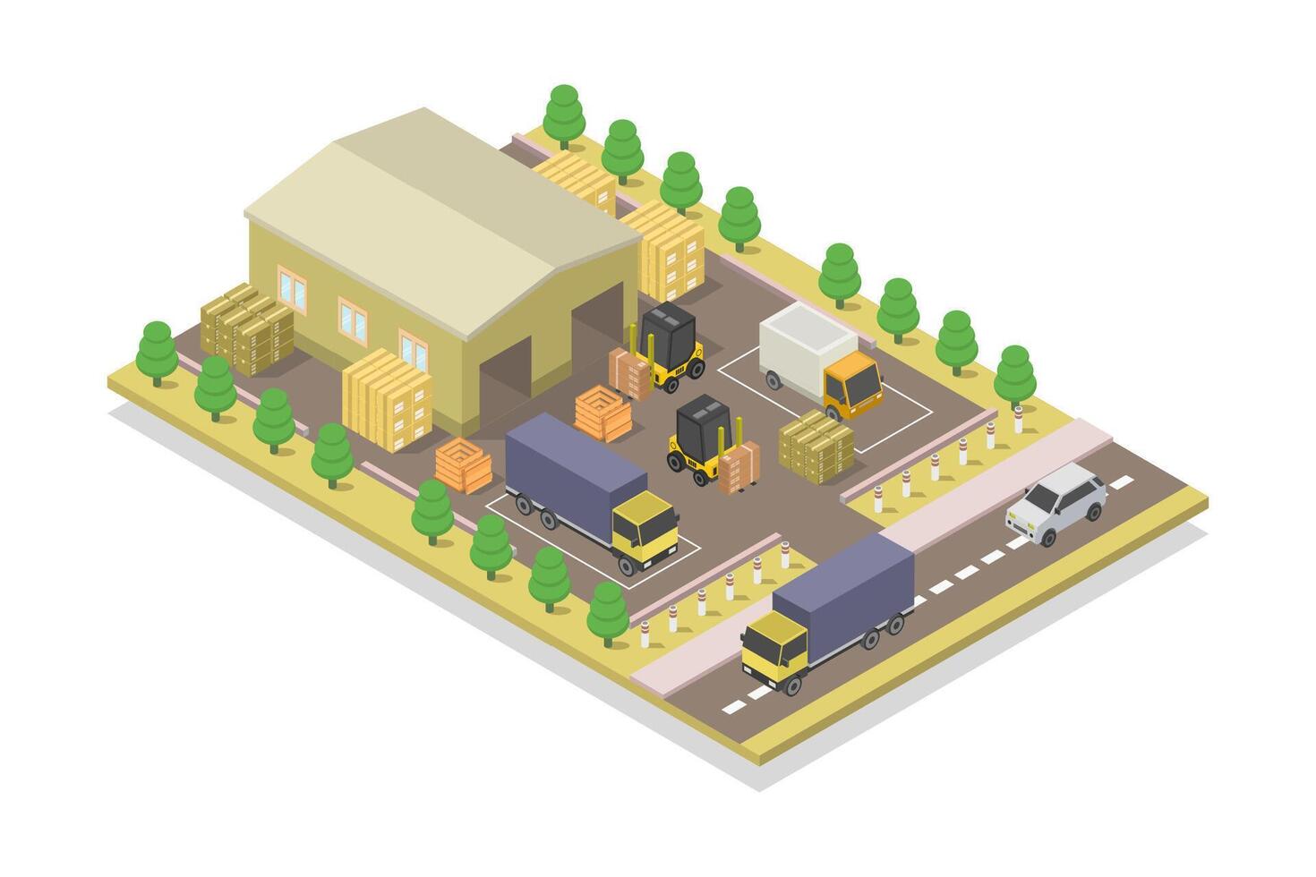Isometric warehouse on white background vector