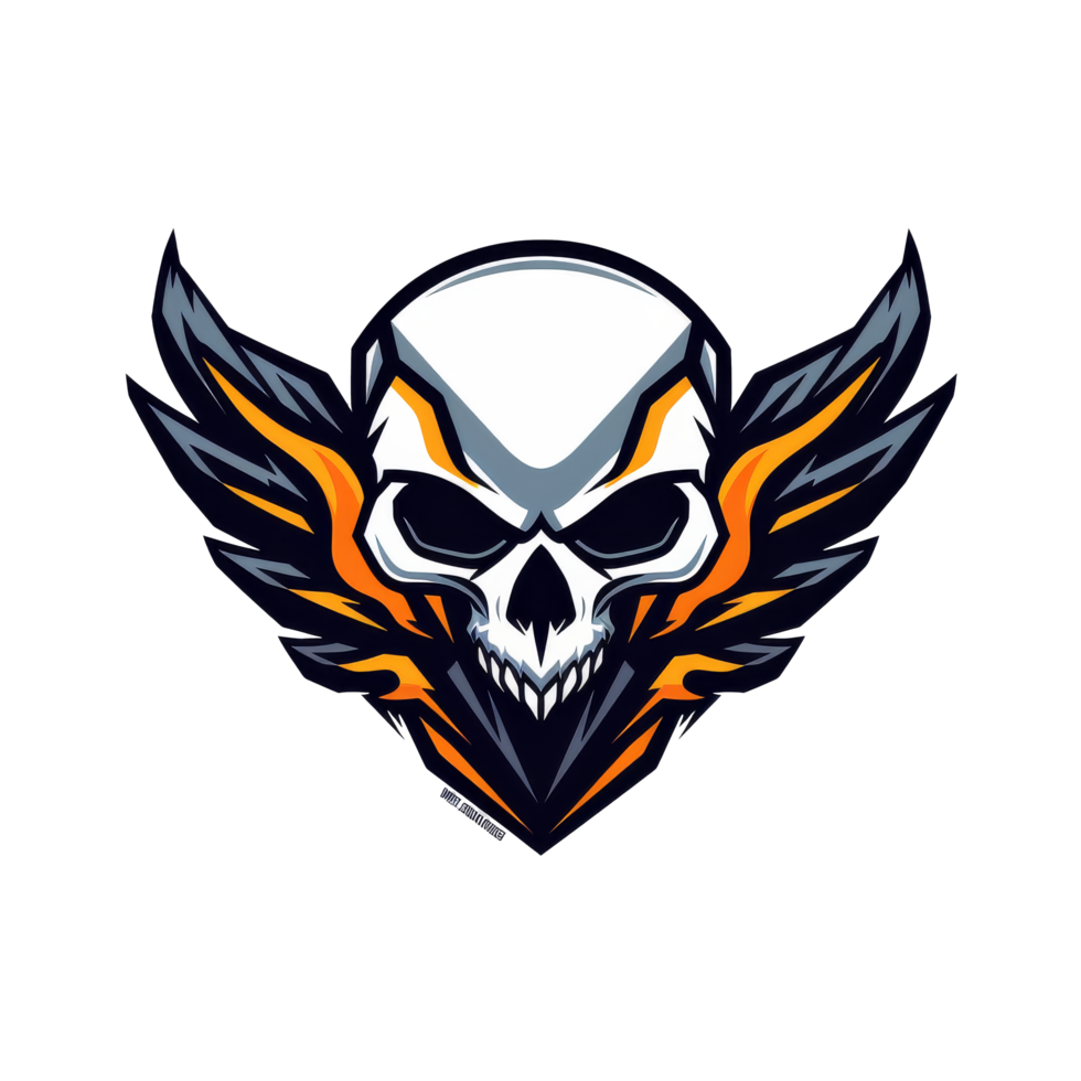 Fiery skulled emblem with menacing wings png