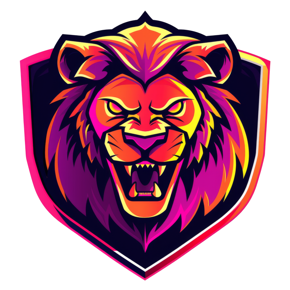 Fierce lion emblem in vibrant colors png