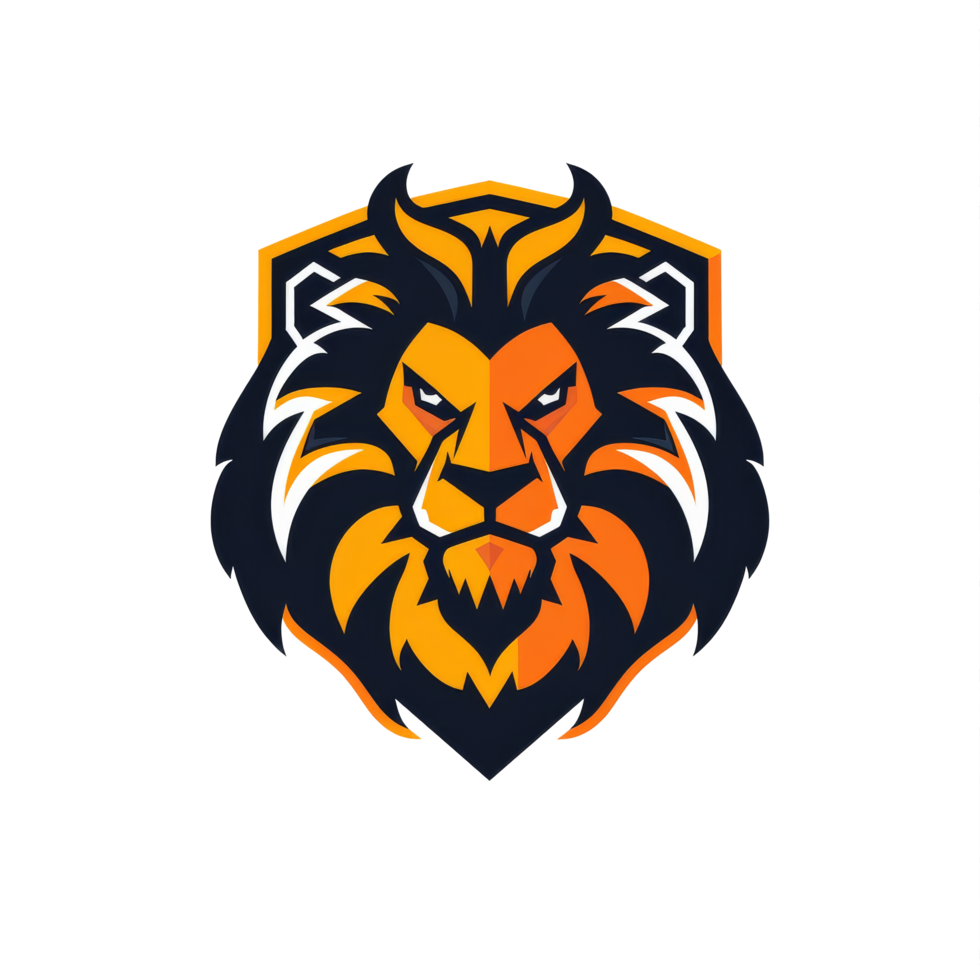 Fierce lion emblem with a fiery mane and a bold gaze png