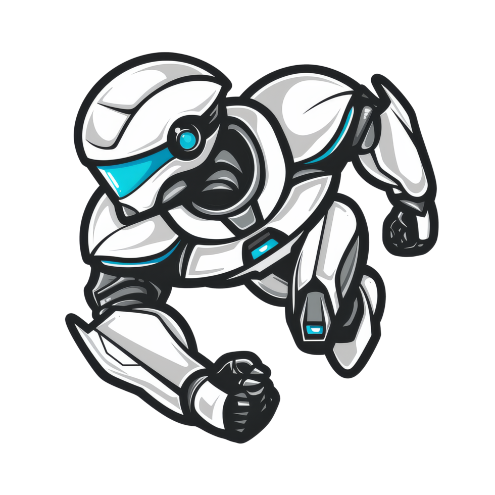 Futuristic robot sprinting into action png