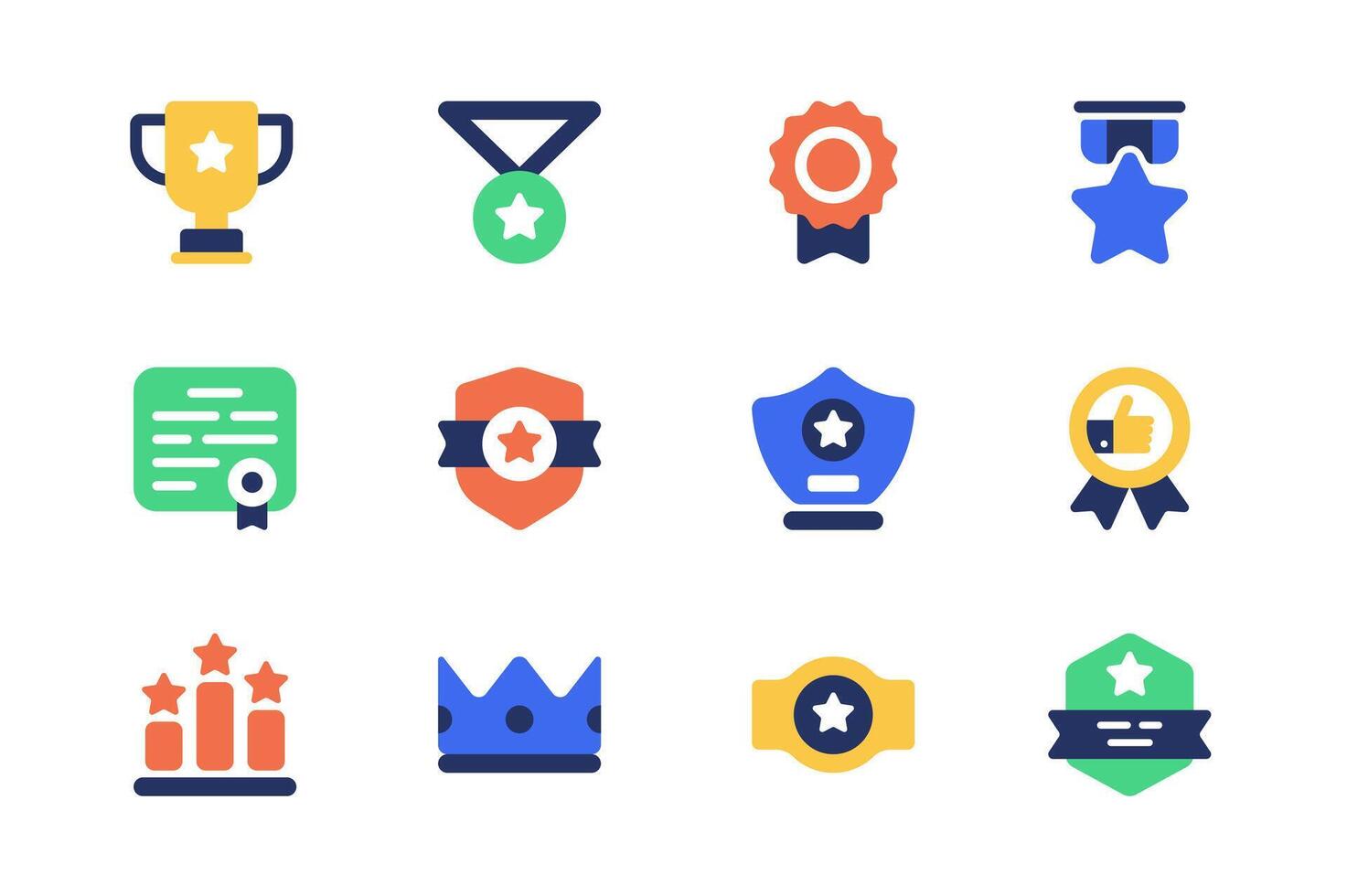 Award concept of web icons set in simple flat design. Pack of winning cup, medal, star, diploma, prize, crown, trophy, champion, success, achievement goal and other. pictograms for mobile app vector