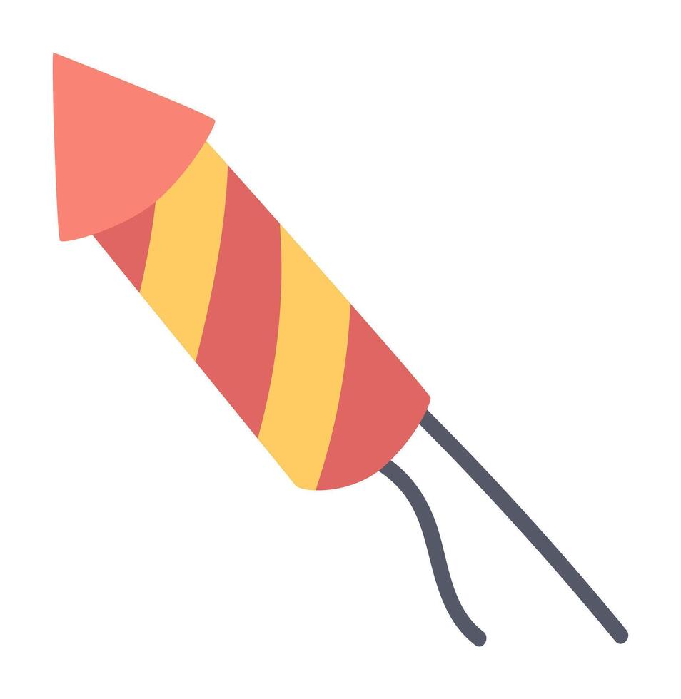 Striped fireworks rocket in flat design. Tradition pyrotechnic firecracker. illustration isolated. vector