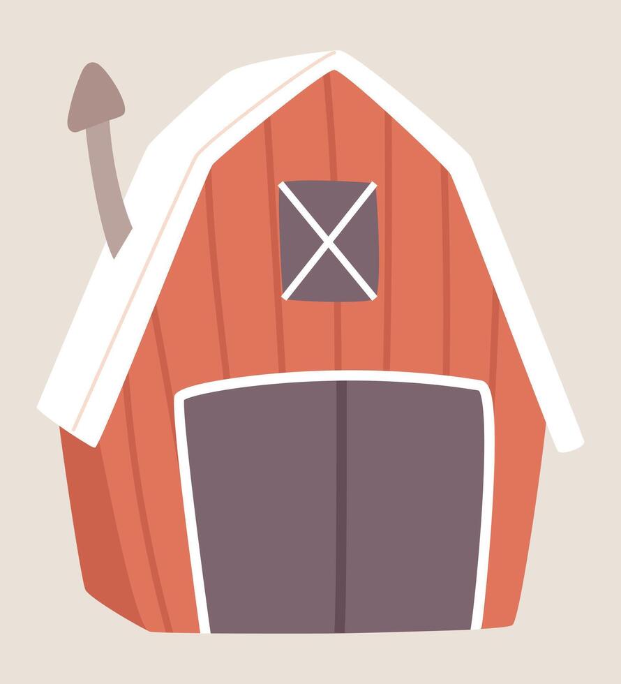 Red wooden farming barn in flat design. Countryside farmhouse exterior. illustration isolated. vector