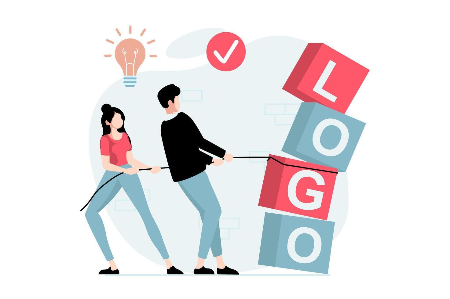 Branding team concept with people scene in flat design. Man and woman creating new logo and identity for company, developing company personality. illustration with character situation for web vector