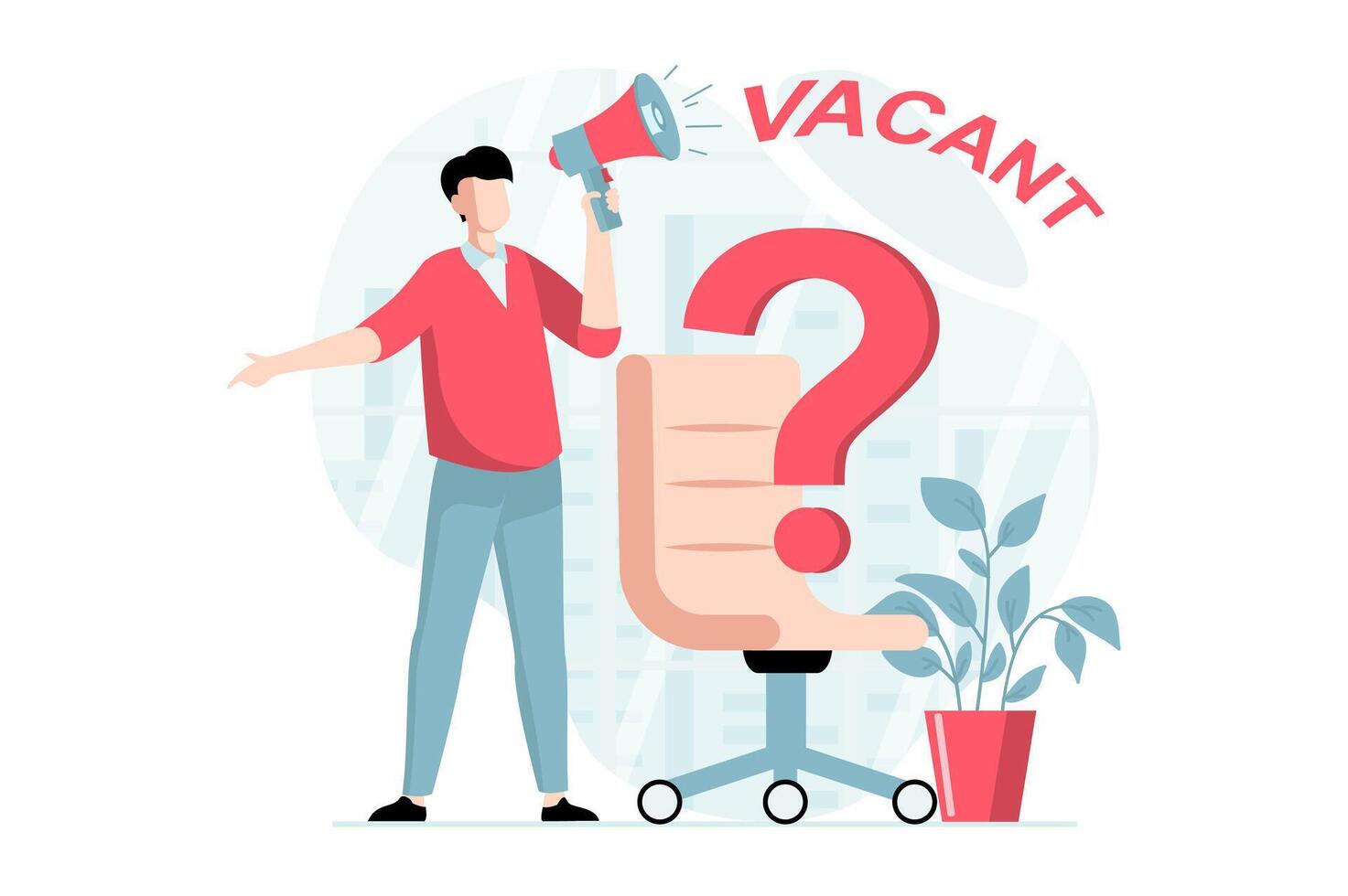 Employee hiring process concept with people scene in flat design. Man HR manager with megaphone announces opening of vacancy in new company. illustration with character situation for web vector