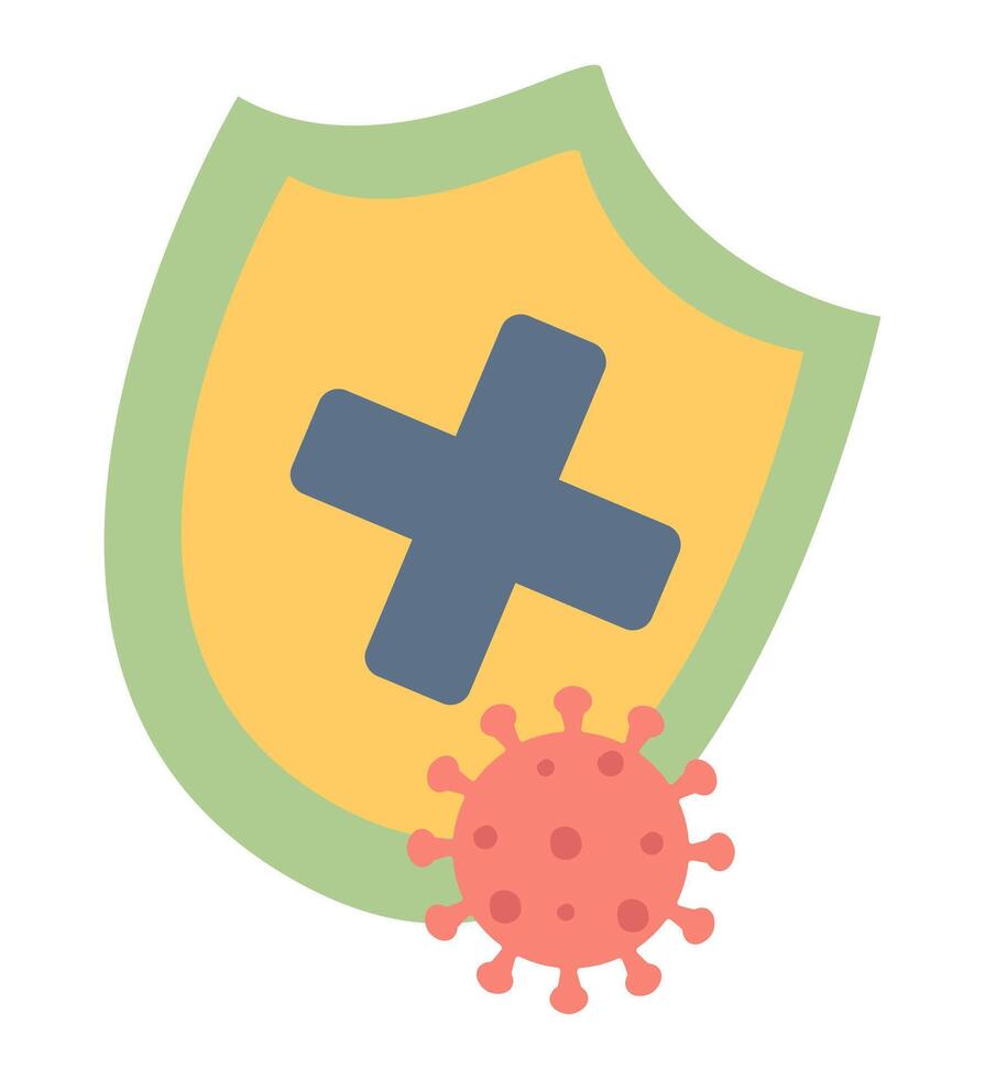 Shield protecting from virus in flat design. Disease prevention and immune. illustration isolated. vector