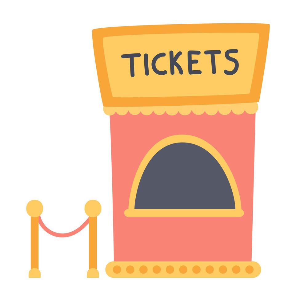 Ticket booth and entrance in flat design. Tickets shop in amusement park. illustration isolated. vector