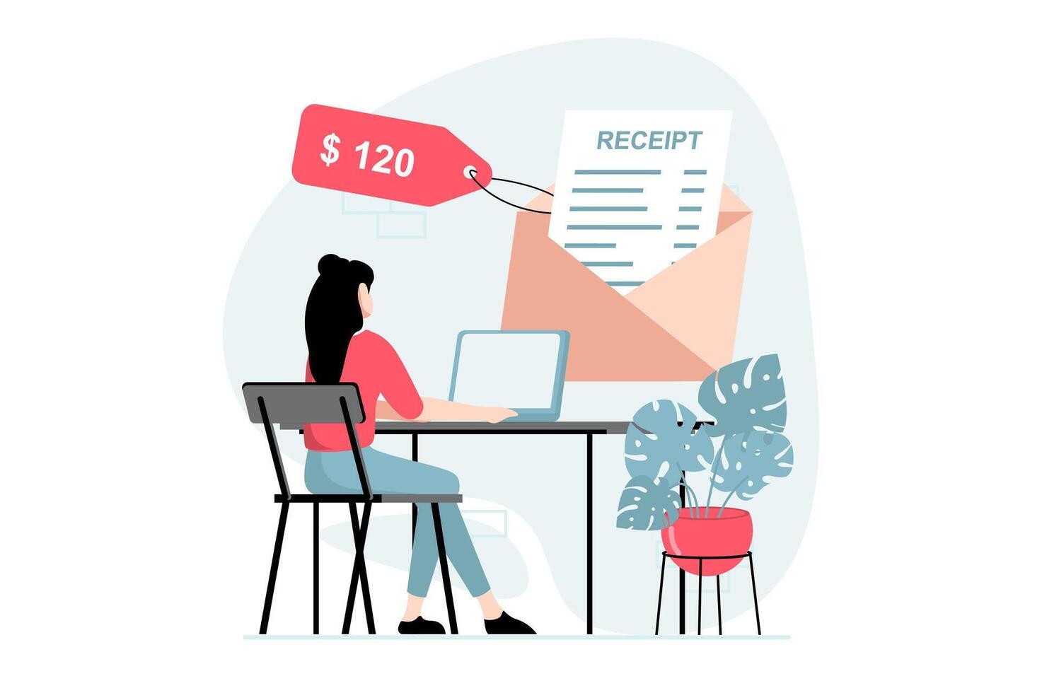 Electronic receipt concept with people scene in flat design. Woman making online shopping and receiving digital invoice, paying using credit card. illustration with character situation for web vector