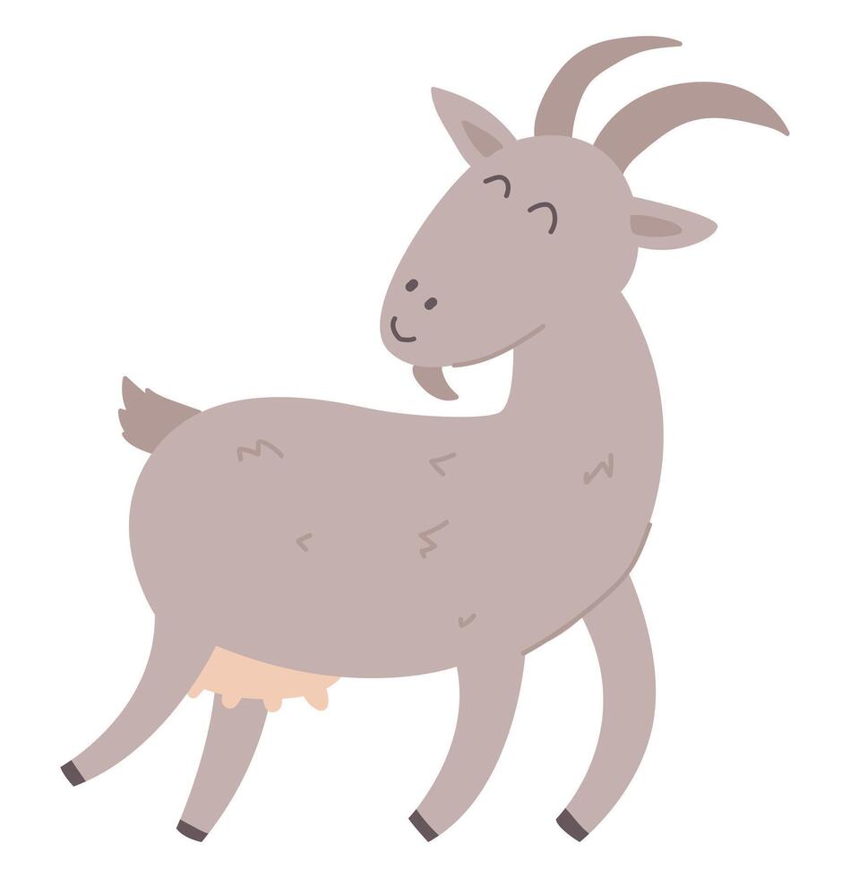 Cute goat in flat design. Happy domestic milk pet for rural dairy farm. illustration isolated. vector