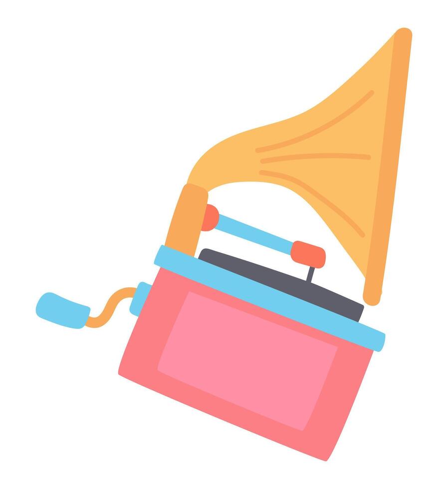 Vintage gramophone in flat design. Old music player with horn for vinyl disc. illustration isolated. vector