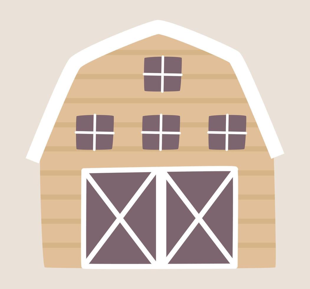 de madera agricultura granero en plano diseño. campo casa de Campo exterior con puertas ilustración aislado. vector