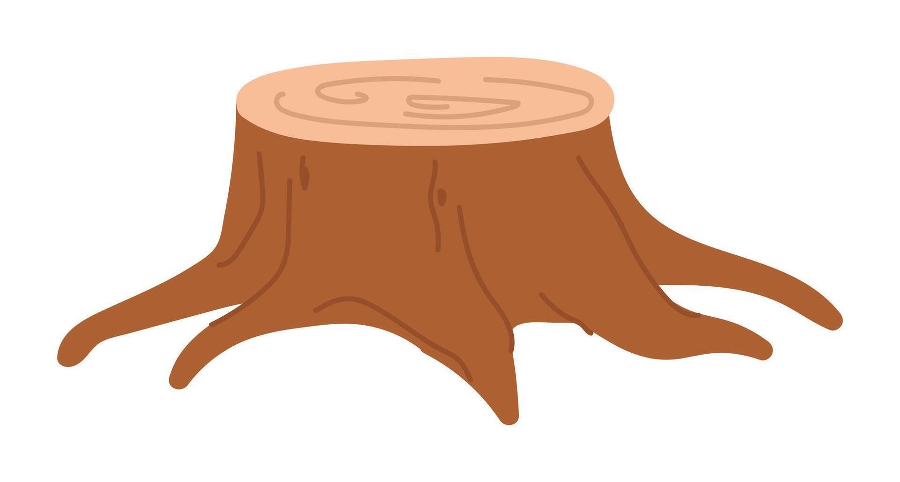 árbol tocón en plano diseño. bosque maletero corte, de madera Iniciar sesión con raíces. ilustración aislado. vector