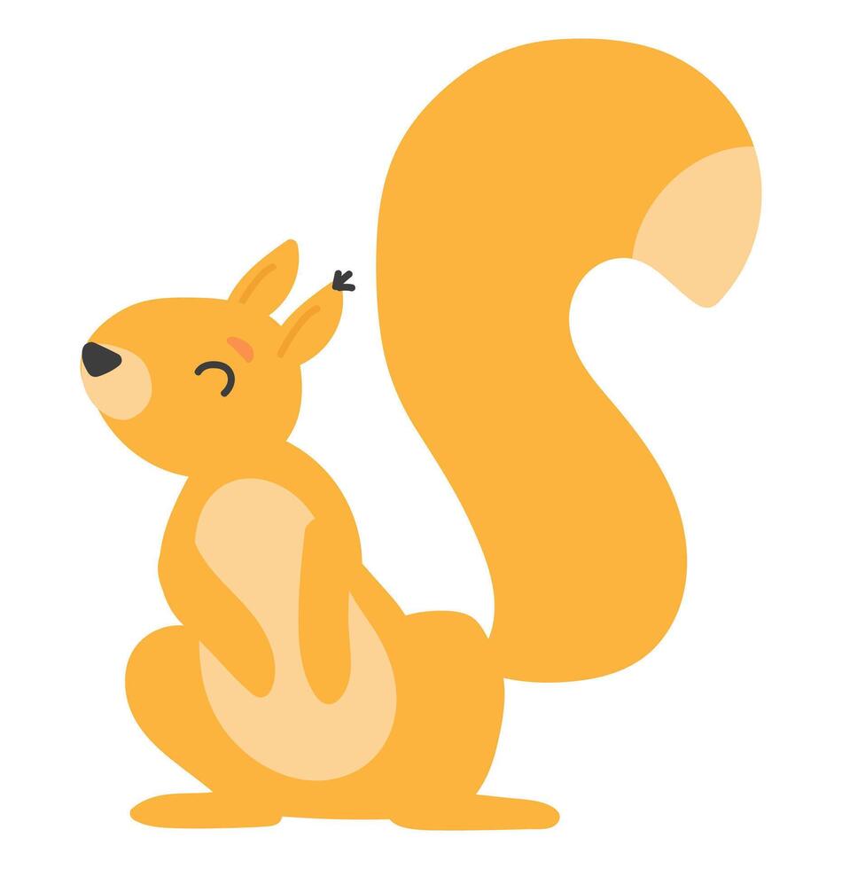 Cute squirrel in flat design. Happy forest rodent animal with big tail. illustration isolated. vector