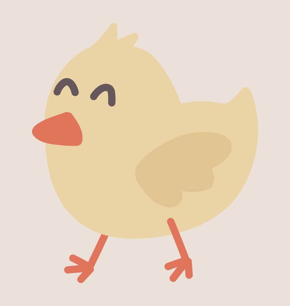 Happy yellow little chicken in flat design. Poultry ranch farming with cute pet. illustration isolated. vector