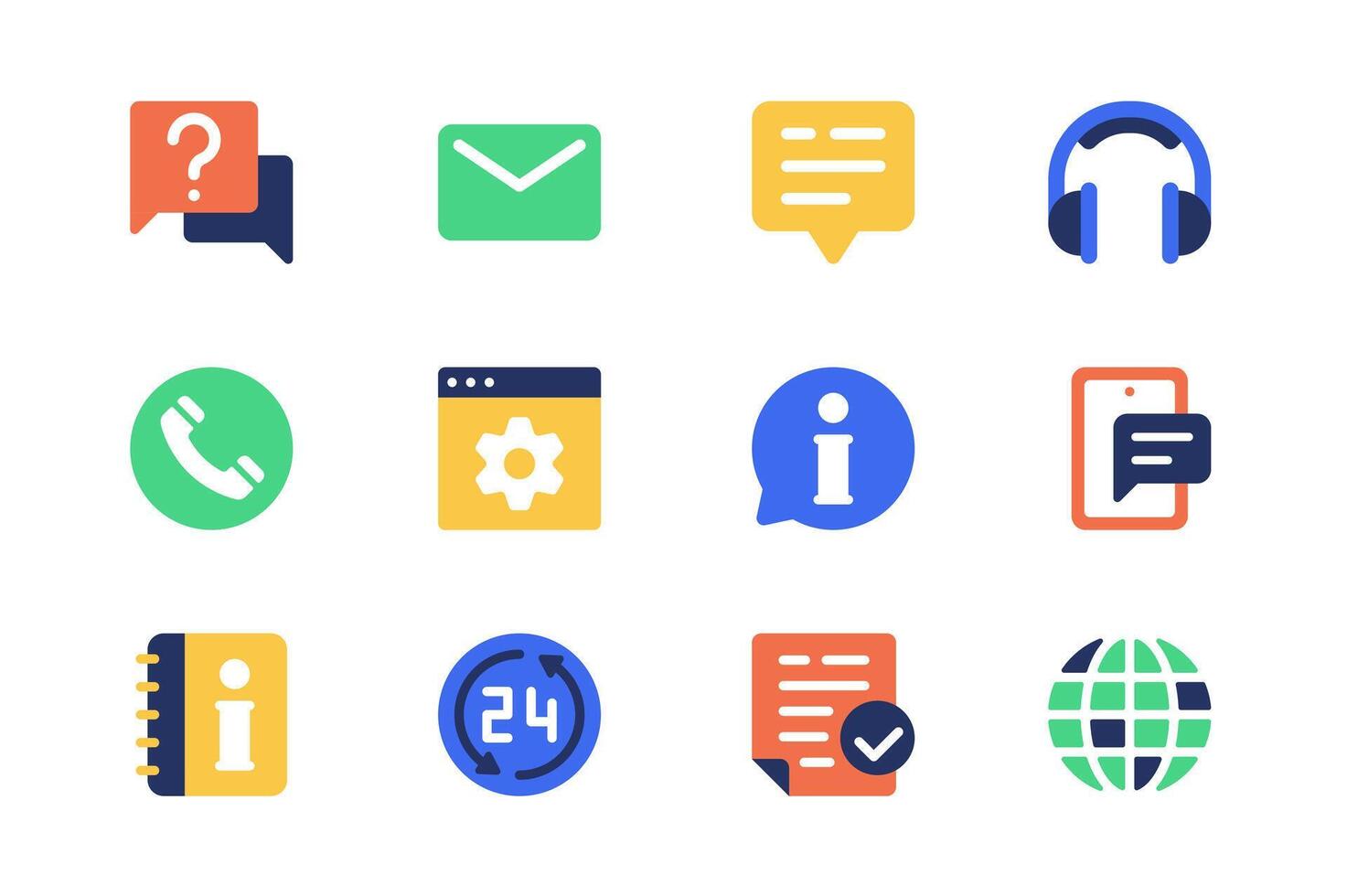 Customer support concept of web icons set in simple flat design. Pack of chat, email, headset, call, contact, solving, problem, tech, info, help, service and other. pictograms for mobile app vector