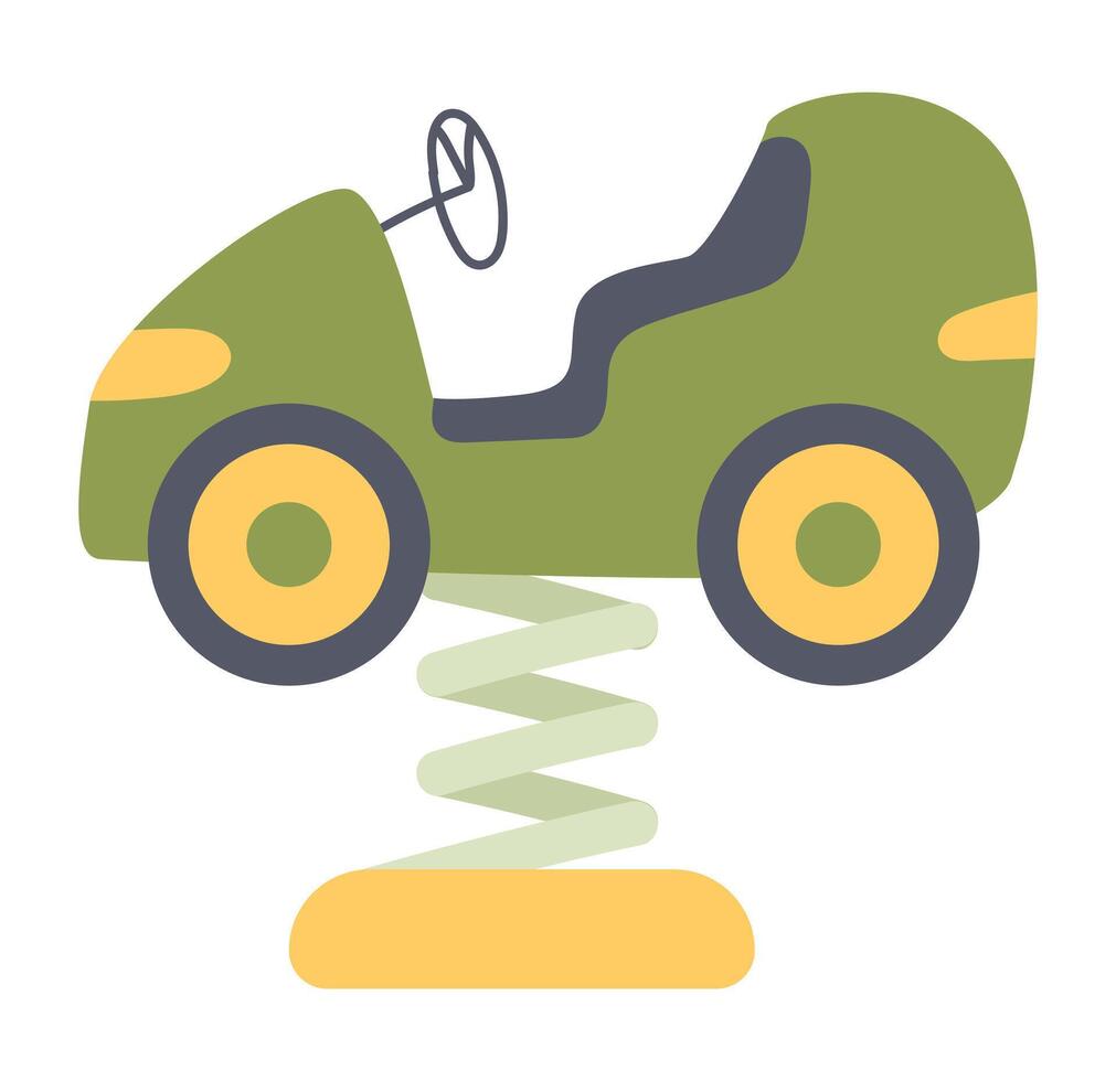 Car spring rider in flat design. Rocking attraction at playground park. illustration isolated. vector